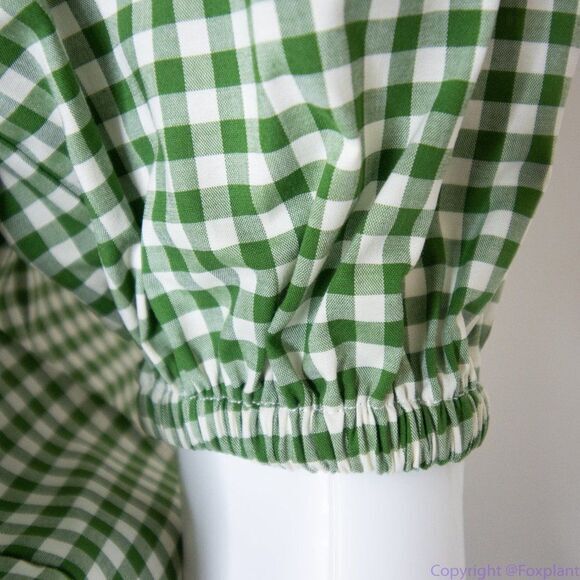 NWT kate spade mini gingham button-front shirt, Green & White - Picture 11 of 16